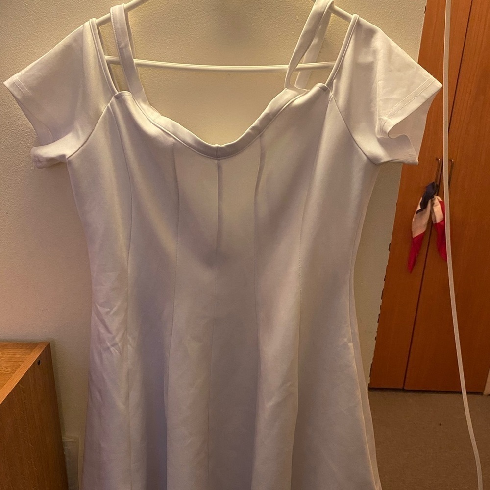 Plus Size White Fit and Flare Dress-XXL